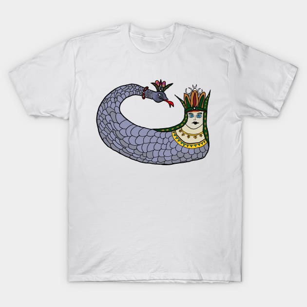 Sahmeran, Queen of the snakes, Anatolian Mythological Creature, Folkloric Creature Design T-Shirt by Blue Heart Design